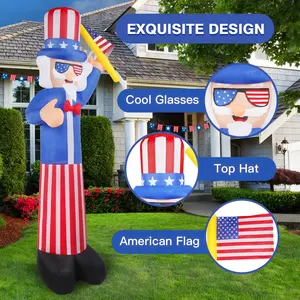 7FT Giant Independence Day Inflatable Decoration Uncle Sam 4th Of July Tall Inflatable Light Decor