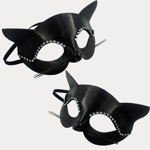 Masques de soirée de luxe noirs en PVC pour femmes, imprimés en typographie, <span class=keywords><strong>avec</strong></span> strass en forme de chat, accessoires de déguisement d'<span class=keywords><strong>Halloween</strong></span> - Product Image 4