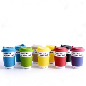 Mug de <span class=keywords><strong>voyage</strong></span> à double paroi en céramique avec enveloppe en silicone - Compatible micro-ondes et lave-vaisselle - Design contemporain - Option de logo personnalisé - Marque HARVIT - Product Image 6