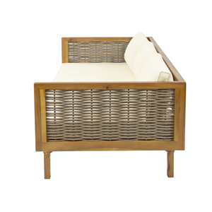 Canapé-lit moderne, durable et écologique 3 places avec accoudoirs en rotin (coussin beige) – Mobilier d'extérieur imprimé en 3D - Product Image 1