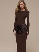 Robe longue drapée et froncée pour femme, manches longues, coupe ajustée, élégante, pour soirée, vente en gros, personnalisable