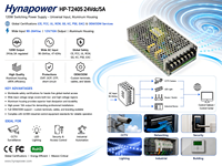 Alimentation industrielle 120W 24Vdc/5A, large plage d'entrée 90-264Vac, UL508 CE FCC pour appareils médicaux et contrôle d'accès Hynapower HP-T2405