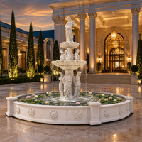 Fontaine en marbre blanc à 3 niveaux de style européen sur mesure, sculptée à la main avec statue humaine, pour projet de villa