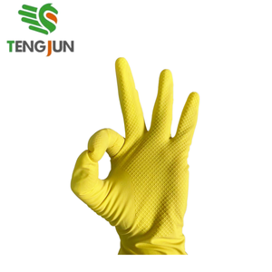 <span class=keywords><strong>Gants</strong></span> de ménage jaunes imperméables réutilisables en latex avec doublure floquée pour le nettoyage de la cuisine et les travaux ménagers - Product Image 6