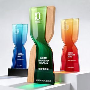 Trofeo de Cristal y Madera con Diseño Personalizado, Logotipo Creativo, Tecnología Elegante, para Reuniones Anuales, Premio a Empleados Destacados y Equipos - Product Image 1