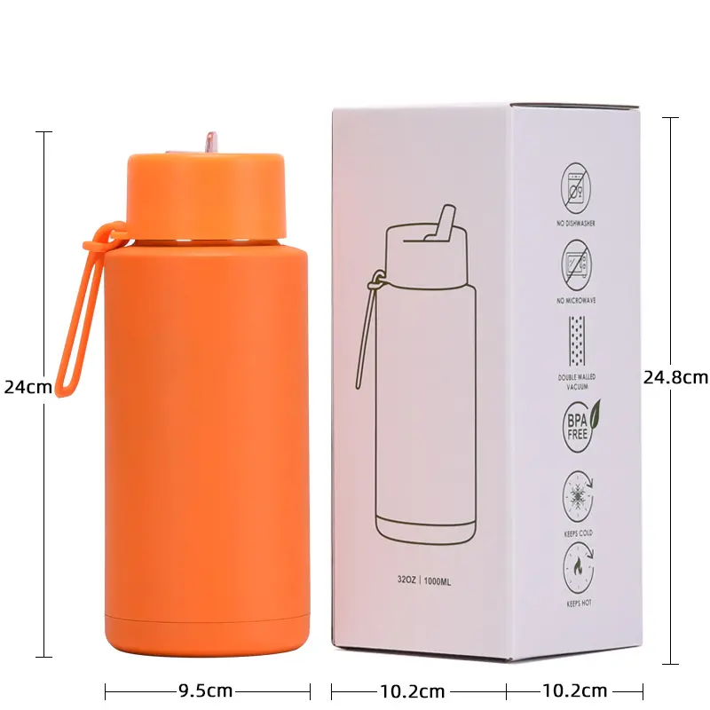 32oz Double Wall Leak Proof Vacuum Insulated Stainless Steel Sports Water Bottle with Straw Lid for Gym Travel