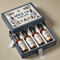 Boîte à nourriture biodégradable en carton rigide fantaisie personnalisée en relief pour sauce piquante, épices, assaisonnements, condiments, emballage de bouteille en verre