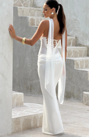 Robe longue chic sans bretelles 2026, sexy, dos nu, à lacets, robe d'été élégante et ajustée pour femme, idéale pour les soirées.