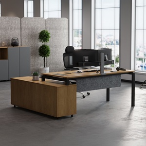 Bureau de direction de luxe en forme de L, table de bureau de PDG, poste de travail moderne pour cadres avec armoire de rangement - Product Image 1