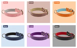 Hot Sale Clássico Couro Acolchoado Macio Dog Collar Respirável À Prova D' Água Dog Collar Couro com Fivela De Metal Durável Ajustável