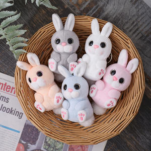 Bonito accesorio de mochila, muñeco de conejo de ojos grandes, colgante, llavero, juguete de peluche bordado para aliviar el estrés, relleno de algodón PP - Product Image 1