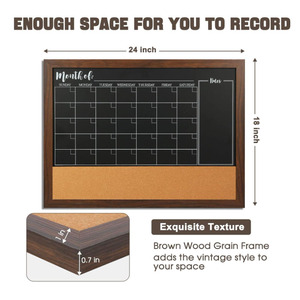 Marco marrón rústico 18 "X 24" Tablón de anuncios Calendario magnético Pizarra Calendario Corkboard Combo - Product Image 4