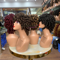 Peluca de Cabello con Cutículas Alineadas, Pelucas Bob Sin Encaje, SDD 8 Pulgadas de Color # Pelucas de Cabello Humano con Flequillo y Rizos Primaverales 99J