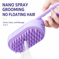 Brosse pulvérisatrice pliable en plastique à une touche pour animaux de compagnie, peigne à vapeur pour chien et chat, outil de toilettage anti-poils volants, kit de massage à la vapeur avec soies démêlantes