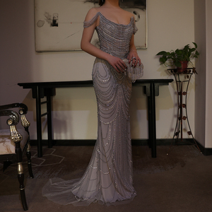 Abito da Sera di Lusso Sharon Said SS403 con Paillettes, Cristalli Grigio Argento, Stile Sirena, Naturale, <span class=keywords><strong>per</strong></span> Matrimoni a Dubai, Lungo, <span class=keywords><strong>per</strong></span> Ragazze e Cerimonie di <span class=keywords><strong>Laurea</strong></span> - Product Image 6