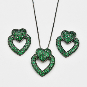 Venta al por mayor púrpura doble corazón collar pendiente fiesta conjunto de joyas - Product Image 6