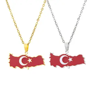 Étnico aço inoxidável bandeira turca emblema colar esmalte Turquia bandeira mapa pingentes para colar jóias