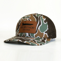 Casquette de camionneur personnalisée OEM à 6 panneaux en maille et en toile de haute qualité en denim et toile pour l'extérieur avec logo en cuir
