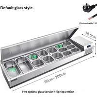 Table de préparation de salades commerciale avec couvercle en verre, réfrigérateur, vitrine réfrigérée pour la restauration
