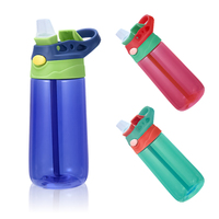 Bouteille d'eau en plastique pour enfants de 450 ml (16 oz) avec paille, pour l'école, sans BPA, mignonne, avec poignée