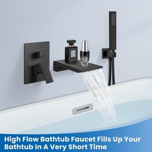 <span class=keywords><strong>Robinet</strong></span> de baignoire noir mat avec bec cascade et douchette à main, monocommande - Product Image 2