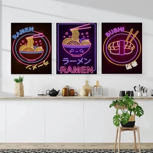 Affiche d'art au néon japonais, motif <span class=keywords><strong>vague</strong></span>, Fuji Sakura, arbre, Ramen, Maneki, chat, Sushi, toile, peinture, Art mural, photo, imprimés, décoration intérieure - Product Image 3