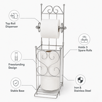 Support de papier toilette autoportant en métal personnalisé avec rangement pour 3 rouleaux, organisateur de salle de bain, fabricant OEM ODM