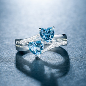 Double Heart Shaped Zircon <b>Ring</b> Prong Setting Unisex Fashion Jewelry Gift <b>Silver</b> Tone 925 Sterling <b>Silver</b> <b>Ring</b> For Women <b>Men</b> - Product Image 3