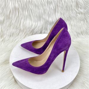 12CM/10CM/8CM/<b>Flat</b> Suede Material Comfortable Dress Office Shoes Luxury Pumps Lady Heels - Product Image 6