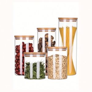 High Quality Borosilicate Glass <b>Spice</b> <b>Jar</b> Bamboo Lid Modern Design Detachable Hand Blown Freshness Preservation Food - Product Image 1