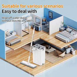 360 Magic Microfiber Flat Mop and Steel Telescopic Pole Dry and Wet Cleaning Set with Wringer Separating Bucket - Product Image 6