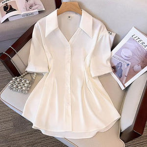 プラスサイズ<span class=keywords><strong>4xl</strong></span>ファッション女性用ボタンウエストストラップ無地フランススタイルターンダウンカラー春ブラウス女性用シャツ - Product Image 1