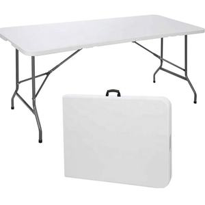 Table pliante d'extérieur en plastique pour fête et repas, avec cadre en acier massif de 6 pieds et plateau en HDPE - Product Image 1