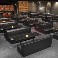 Ensemble de banquettes pour bar et restaurant commercial, canapé capitonné en cuir PU noir, table imitation dalle de roche pour KTV, boîte de nuit, café
