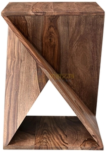 Artisan Sheesham Wood Geometric <b>Side</b> <b>Table</b> with Sculpted Cross Frame Open Shelf <b>Rustic</b> Accent Stand Modern Living Room Furniture - Product Image 3