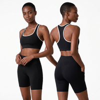 Ensemble de yoga 2 pièces pour femme, taille haute, effet push-up, short de sport respirant de haute qualité, couleur contrastante, coupe ajustée, pour la gym et le fitness