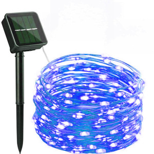 Guirlande lumineuse solaire en fil de cuivre bleu clair 12m 100 LED, étanche IP65, 8 modes, pour extérieur, Noël - Product Image 1
