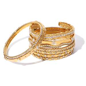 Gold Rhinestone Bracelet <b>Set</b> Women's Party Jewelry Zinc Alloy Channel Setting Elegant Fashion <b>Bangles</b> - Product Image 5