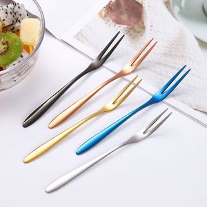 Juego de tenedores para fruta de acero inoxidable 304 con logotipo personalizado, tenedor de dos puntas para aperitivos, pasteles y postres, cubertería para cafetería y hogar. - Product Image 2