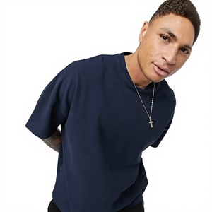 T-shirt en coton bleu marine pour homme, manches courtes, col rond, coupe ample, jersey décontracté, couleur unie, séchage rapide, écologique - Product Image 1