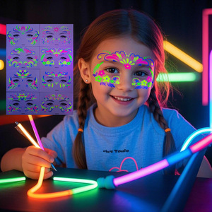 Autocollants de tatouage fluorescent pour le visage Tiebeauty, imperméables, design princesse pour enfants, MK8029 MK8040, autocollants à transfert pour les yeux et le visage - Product Image 1