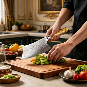Couteau de chef <span class=keywords><strong>chinois</strong></span> XITUO en acier Damas, manche en résine et feuilles d'or, ultra-affûté, couteau de cuisine multi-usages - Product Image 6