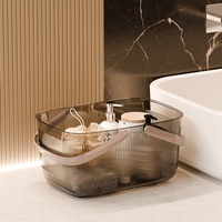 Panier de rangement transparent en plastique de style nordique avec poignée pour salle de bain, lavage, bain et utilisation sur bureau