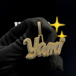 Collar con Colgante de Nombre Personalizado Yami, Estilo Hip Hop, con Moissanita, Chapado en Oro, Letra en Script, para Hombre y Mujer - Product Image 4