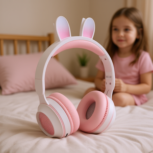 Audífonos Myrva con Diseño de Conejo, Blancos y Rosas, Inalámbricos Bluetooth para Niños, con Acolchado Suave y Control de Volumen - Product Image 2