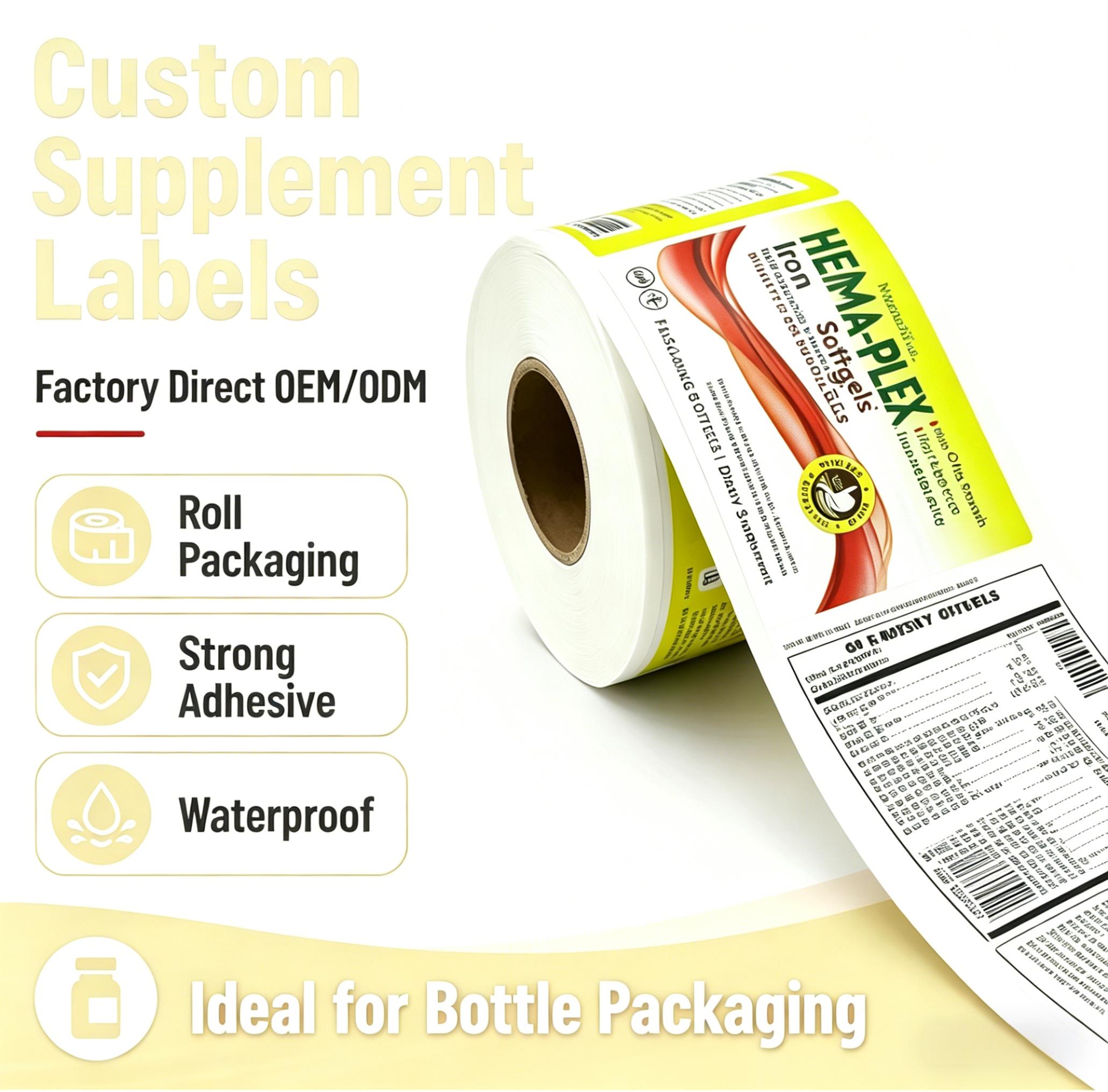 Custom Waterproof Vinyl CosmeticCustom Design Adhesive Sticker Label Printing Industrial Medicine Food Packaging