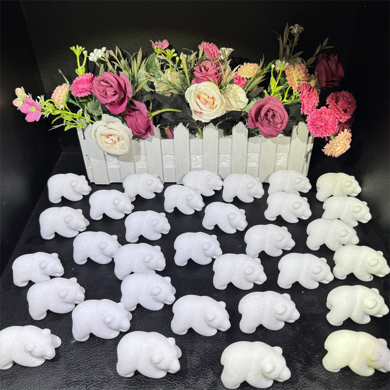 5cm Natural Healing Crystals Craft Handmade Craft White Jade Bear Carving for Fengshui Gifts