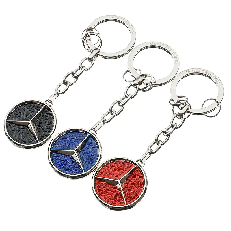 Diamond Mercedes--Bz car logo with metal keychain advertising key ring chain