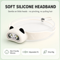 Linterna frontal recargable para niños, linterna con cabeza de Panda de silicona suave, Clip magnético para gorra, ligera para acampar, lectura, regalo para niños