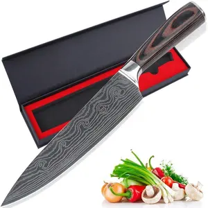 8 inç almanya kraliyet lüks bıçaklar hediye kutusu, paslanmaz çelik ahşap saplı mutfak bıçağı şef şam seti